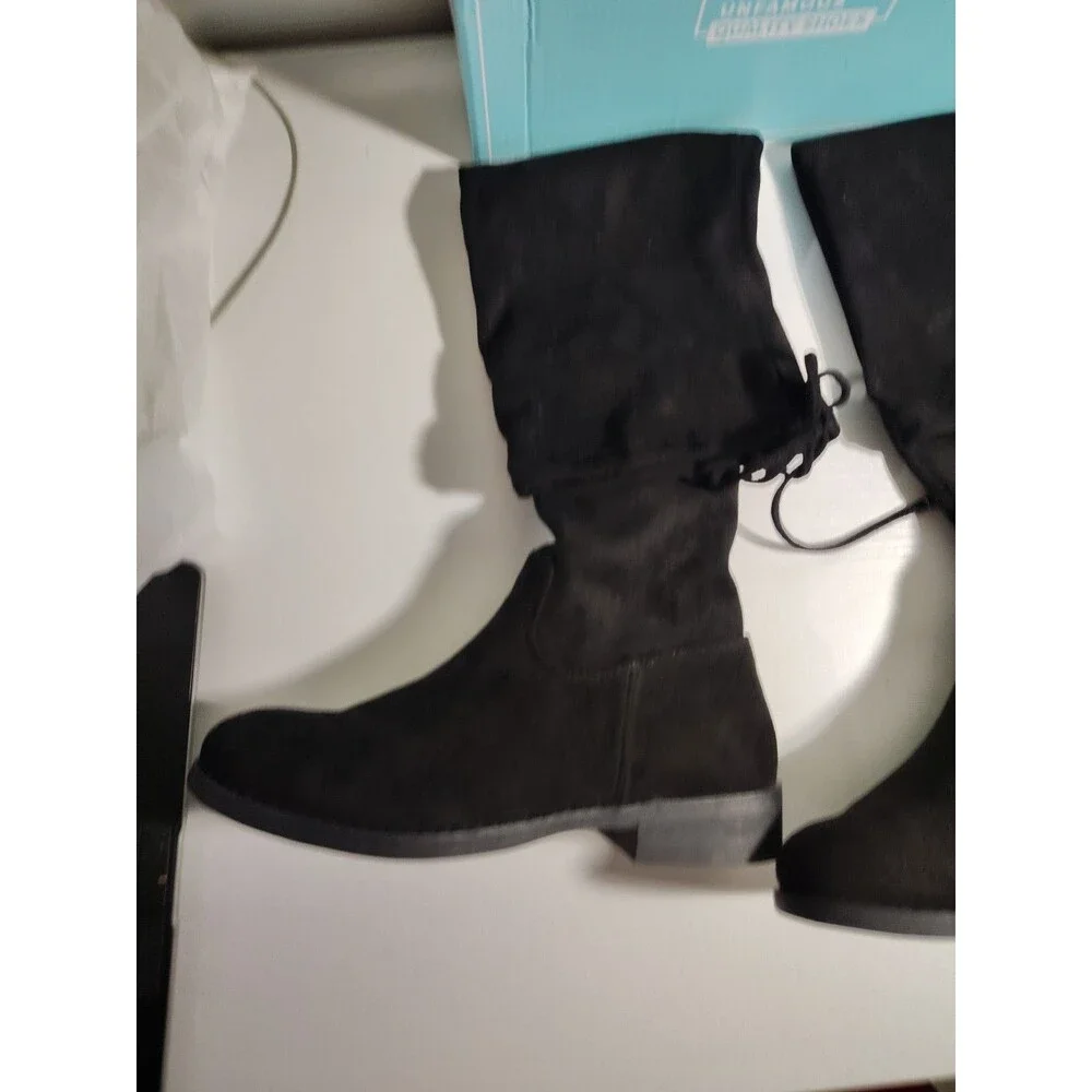Vespose Women’s Fashion Suede Chunky Heel Over The Knee Boots Worn Once Size 9